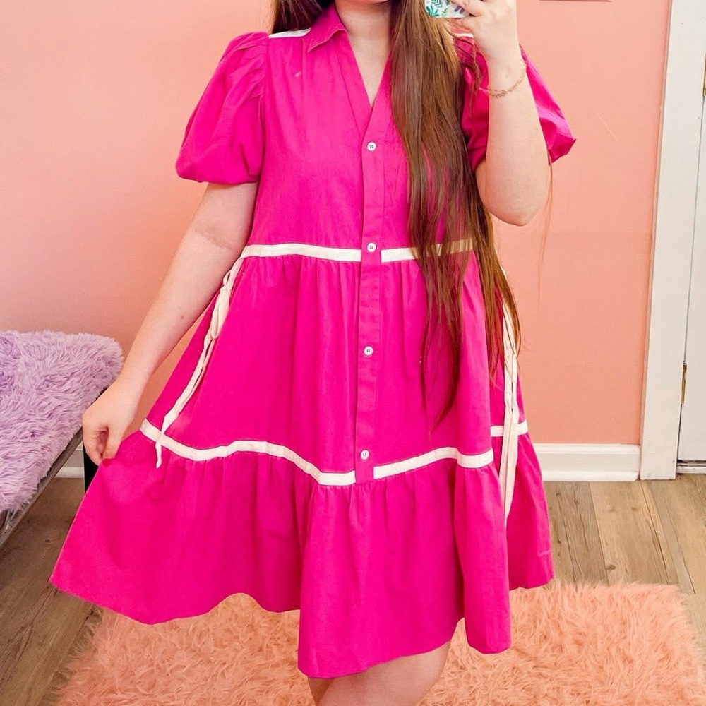 Pants Store Pink Puff Sleeve Dress